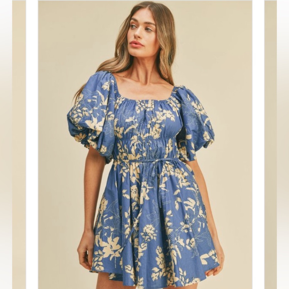 PREORDER NOW- Floral Print Bubble Sleeve Flared Mini Dress